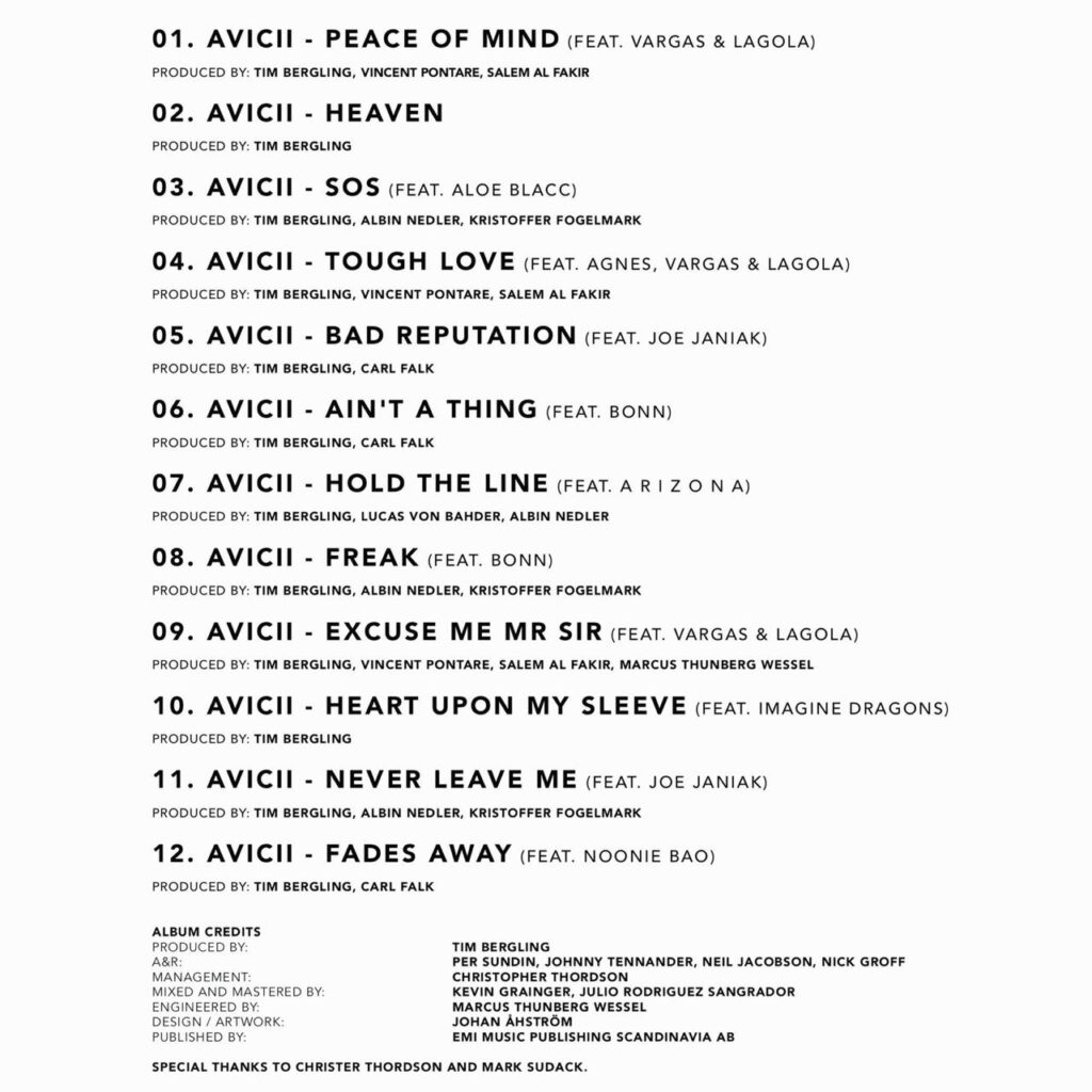 TIM Tracklist Avicii