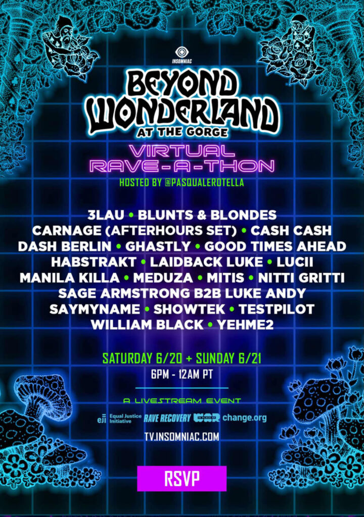 Line up Beyond Wonderland Virtual Rave-a-thon